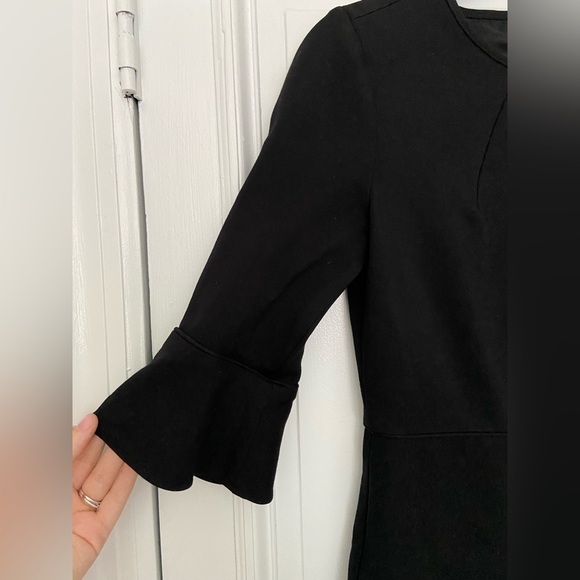 J. Crew Black 3/4 Bell Sleeves w/ Knee Length Skirt Sheath Formal Lined Dress 2 - Picture 4 of 9